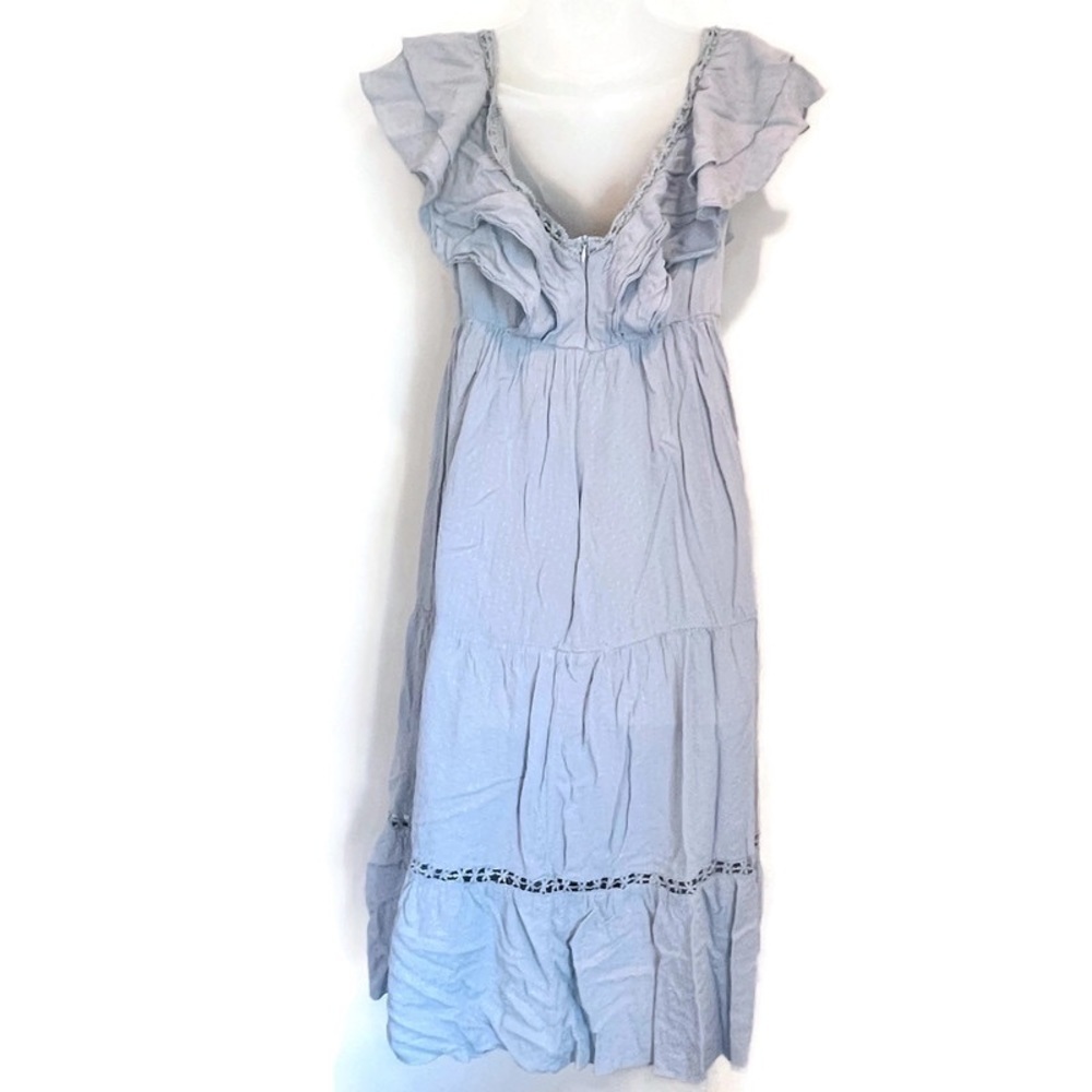 Simplee‎ Boho Ruffle Blue Tiered Crochet Daisies Maxi Dress - Women's Size M - Picture 4 of 10